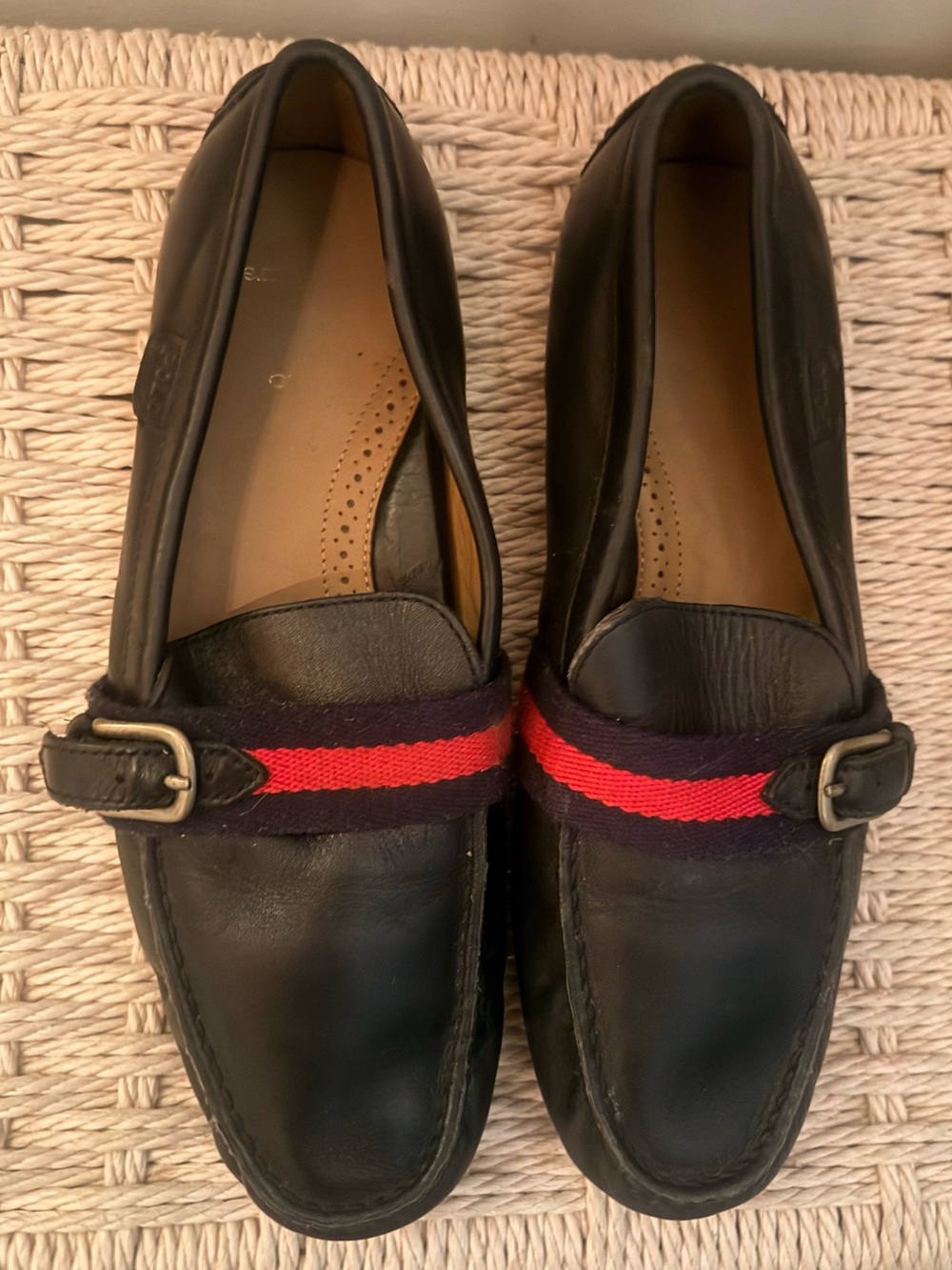Polo Ralph Lauren Black Leather Loafers with Red Stripe size 10 men’s